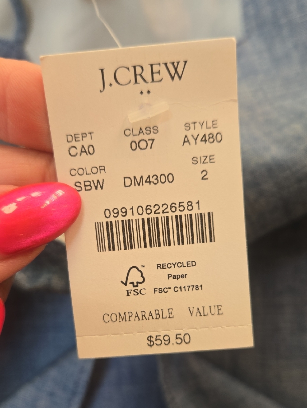 New J. Crew Re-Imagined Blue Denim 100% Cotton Scalloped Tank Blouse - Picture 5 of 8